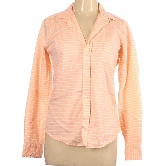 Frank & Eileen Tops - Frank & Eileen Peach Crinkle Fabric Barry Horizontal Striped Button Down Shirt